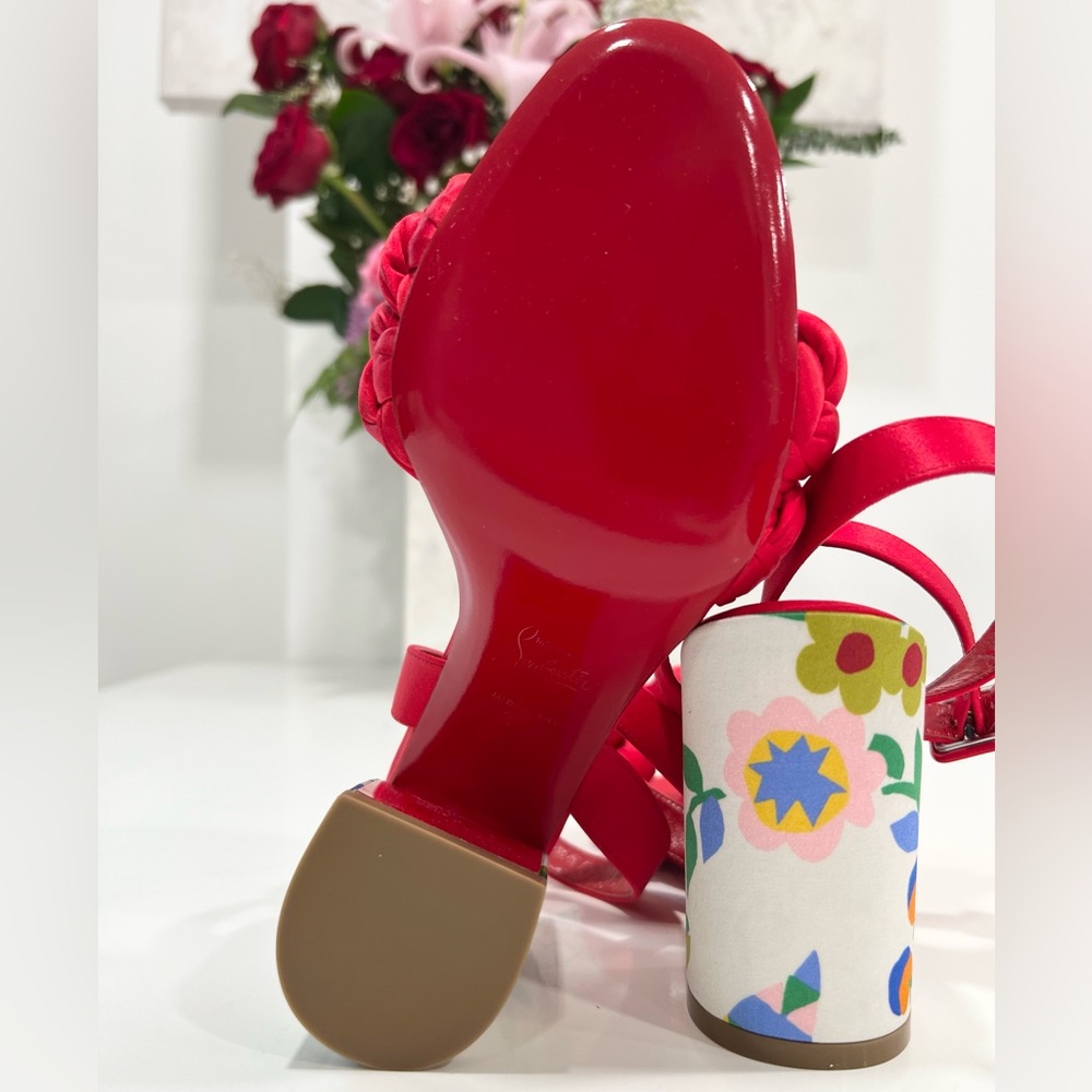 Christian Louboutin Brio 85mm floral heel satin sandals - Picture 7 of 10